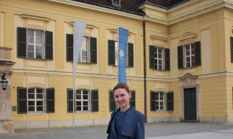 Anastasia in front of Schloss Laxenburg, the headquarters of IIASA.