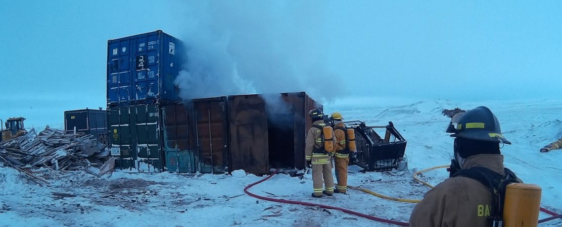 Participants from Baffinland Iron Mines take part in Basic Aircraft Rescue and Firefighting training