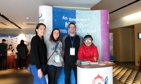Ulunnguaq and Heather from the second group of Student Ambassadors hanging out with Zachary and Ian from the first group