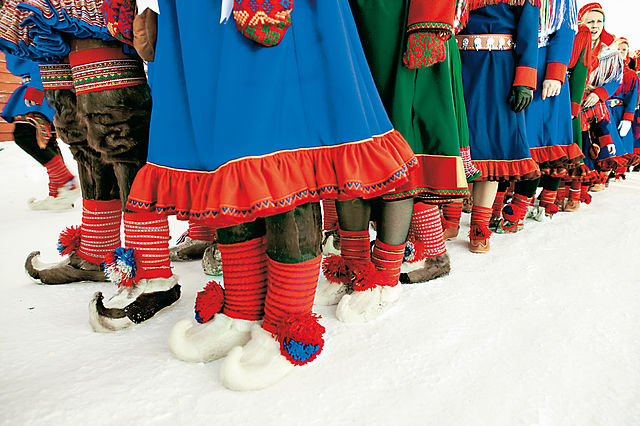 The Sami people wear their traditional clothing when celebrating.
