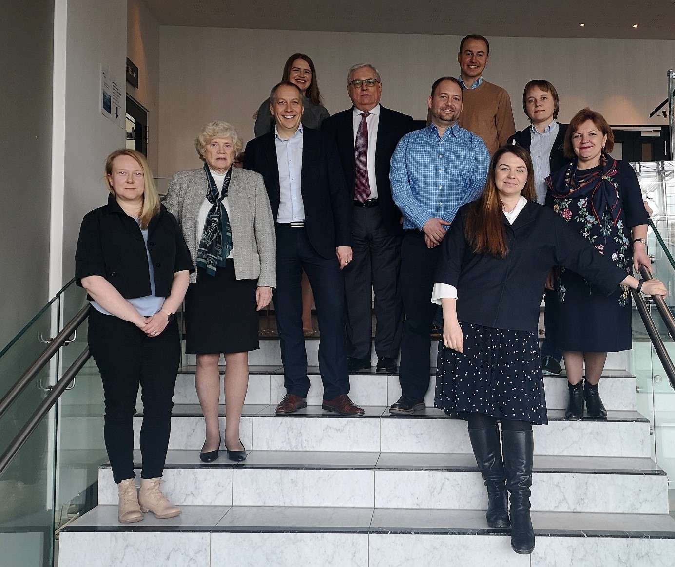Project Workshop 03.04.2019 (From left to right – Dr. Sari Hirvonen-Kantola (University of Oulu), Professor Heather Hudson (University of Alaska Anchorage), Professor Anatoli Bourmistrov (Nord University, TN lead), Dr. Alexandra Middleton (University of Oulu), Dr. Sergey Vasiljev (Moscow State Institute of International Relations (MGIMO)), Dr. Rob McMahon (University of Alberta), Dr. Igor Khodachek (North-West Institute of Management, Russian Academy of National Economy and Public Administration), Dr. Nadezda Nazarova (Nord University, TN vice-lead), Elena Kuznetsova (Murmansk State Technical University), Irina Liman (Tyumen State Technical University).