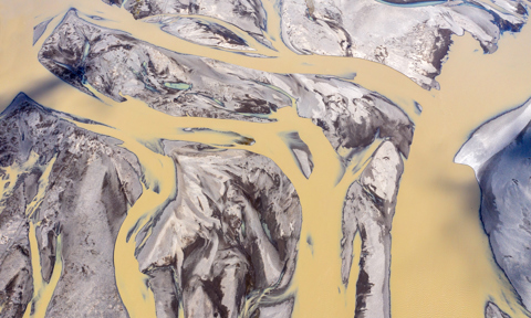 Aerial View Of Glacial River Of Vatnajokull A7B4ETZ