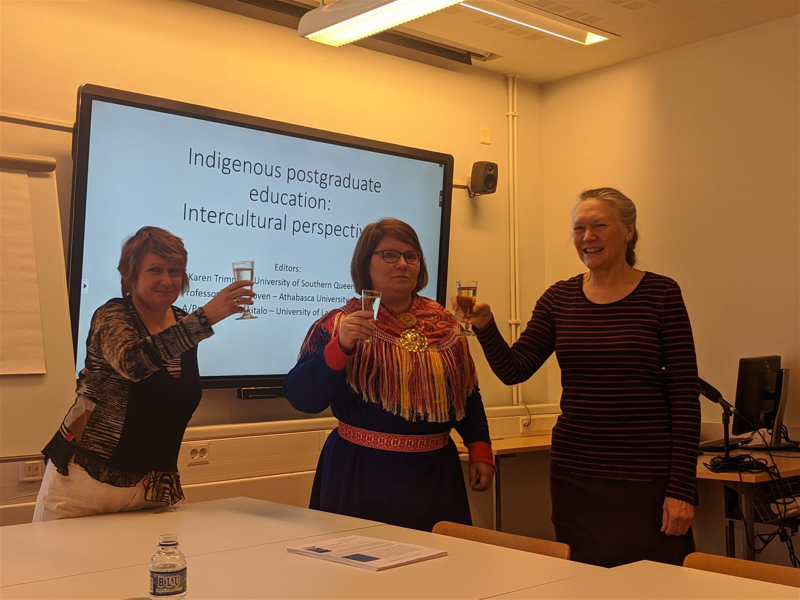 The editors Karen Trimmer, Pigga Keskitalo and Debra Hoven in book launch