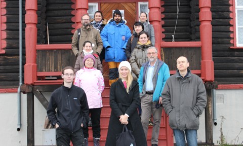 BANHE UiT students and teachers standing on the stairs to the museum of the Strand boarding school for Kven and Sámi youth in Pasvik, East- Finnmark Norway.