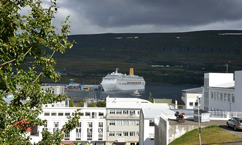 Cruise Tourism Is Growing In Arctic Waters. Cruiseship In Akureyri, Iceland