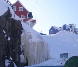Frozen surface discharged greywater in Greenland.