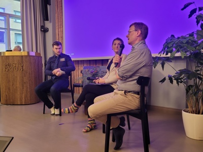 From left: Pavel Tkach (Arctic Centre), Kelly Wanser (SilverLining) and Timo Koivurova (Arctic Centre).