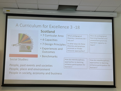 A slide form the presentation to Bachelor students in Special Education explaining the way of thinking ‘inclusion’ connected to subject matter – here: social studies.