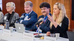 Arctic Initiative Senior Fellow Fran Ulmer and Associate Halla Logadóttir with colleagues at the Arctic Plastic Pollution Workshop