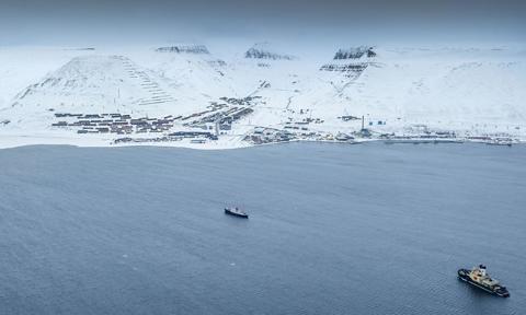 The icebreaker Oden in the Svalbard, in front of Longyearbyen.