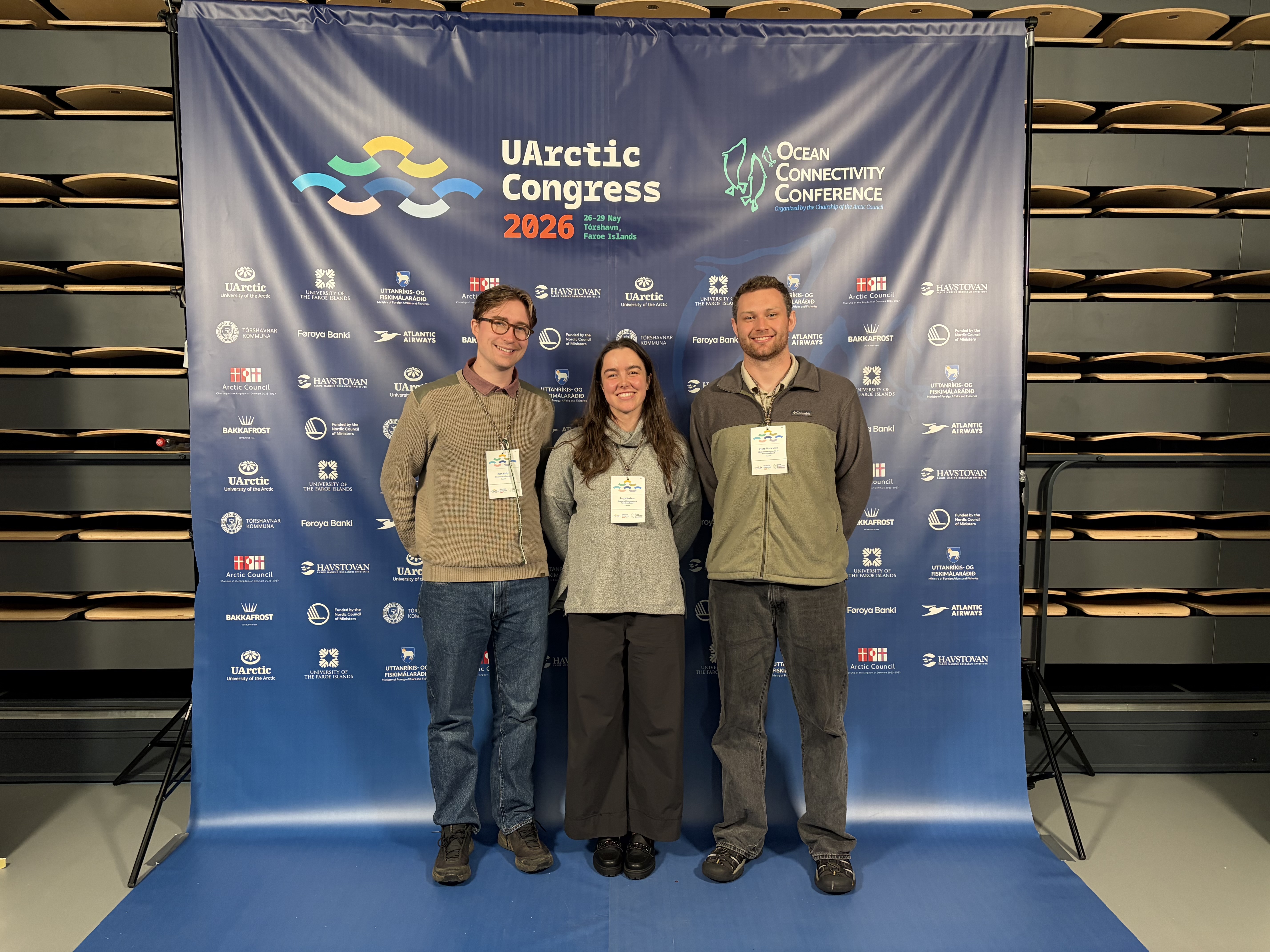 PHOTO: Youth Network:  Max Kelly, Paige Bodnar, and Dylan Morawski at the UArctic Congress 2026 in the Faroe Islands.