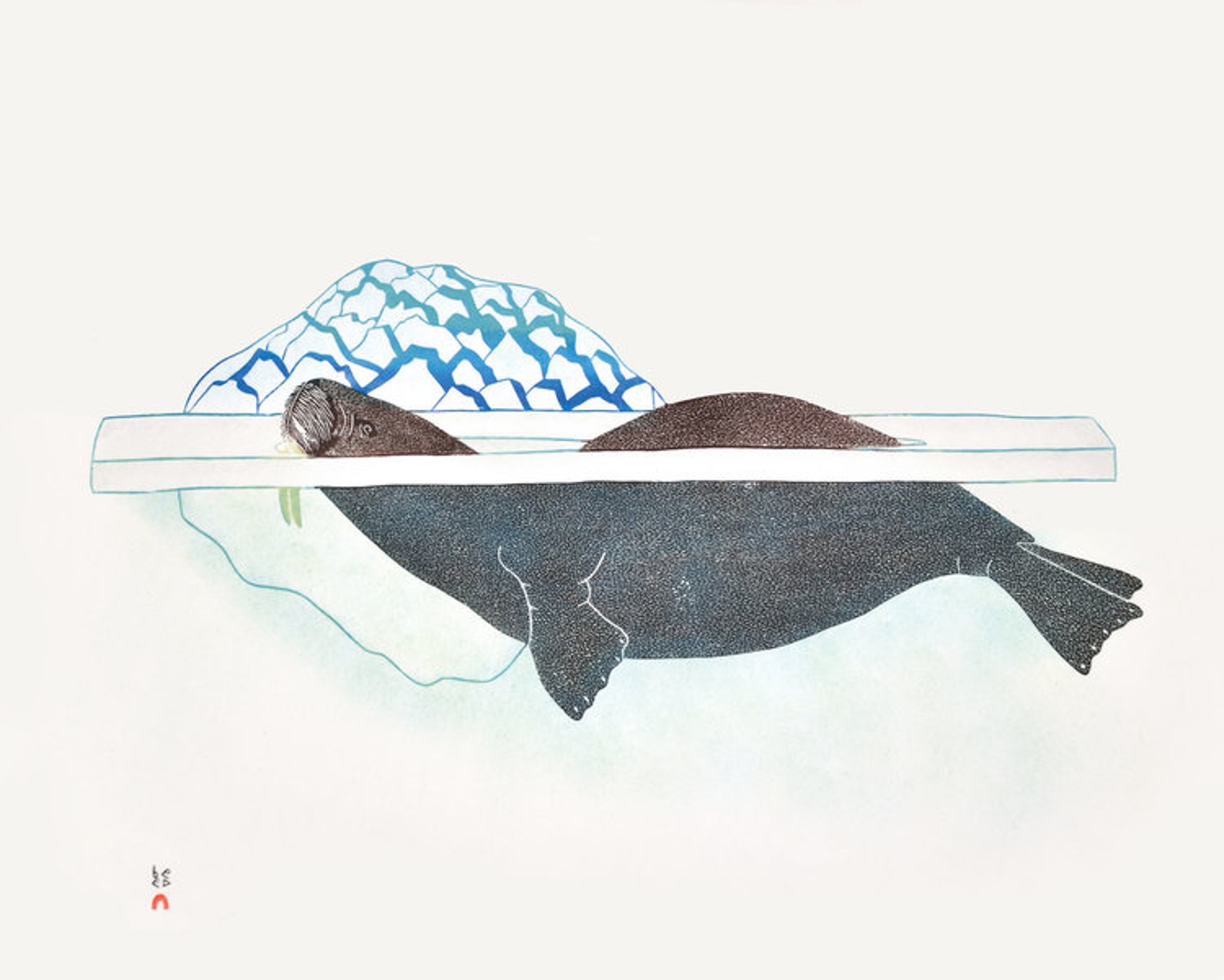 Kananginak Pootoogook, Walrus in Pressure Ice (1989), stonecut and stencil, 62 x 77 cm. Image permission: Dorset Fine Arts. 