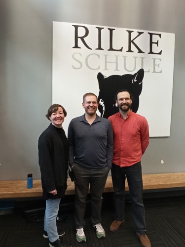 Rilke Schule. From left: Anne-Mette Bjøru, Branden Strauch (school principal), Gregor Ross Dørum Maxwell.