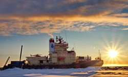 The I/B Oden in the Eastern Arctic during late winter when the sun is just coming back to the north 