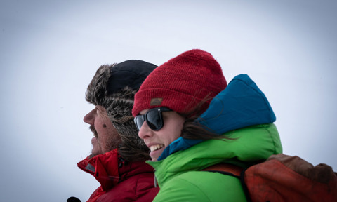 USask researcher Caroline Aubry-Wake of the Global Institute for Water Security on the Athabasca Glacier. (Photo: Mark Ferguson)